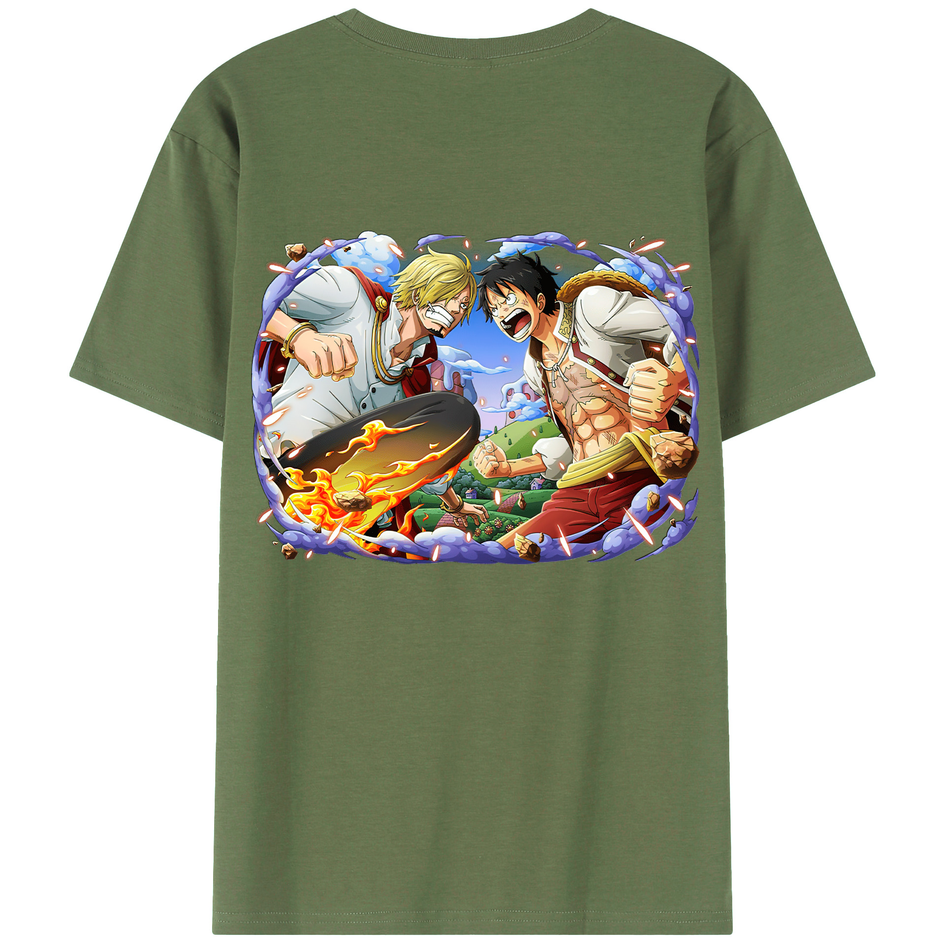ワンピース モンキー・D・ルフィ ONE PIECE Monkey D. Luffy 綿100％ メンズ半袖Tシャツ（バックプリント） 通気性
